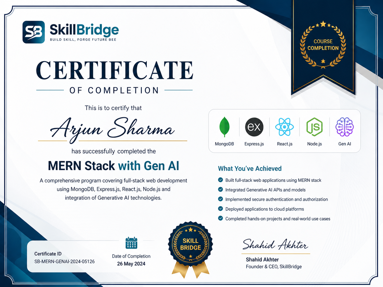 Course Certificate Sample